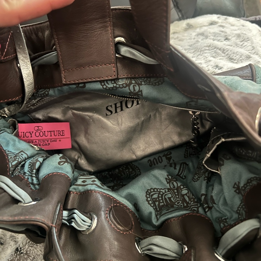 Juicy Couture Brown & Teal Heart Logo Tote Bag— Rare - Picture 2 of 10